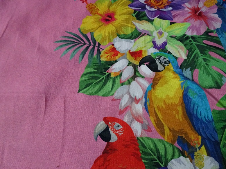 Baumwoll Jersey mit Papageien und Blättern 